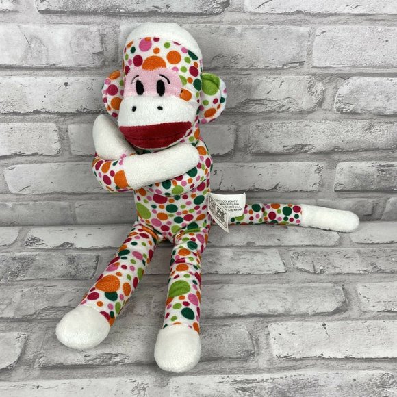 Sock Monkey Spots Stuffed Hugging Animal Plush 14" - Picture 1 of 3